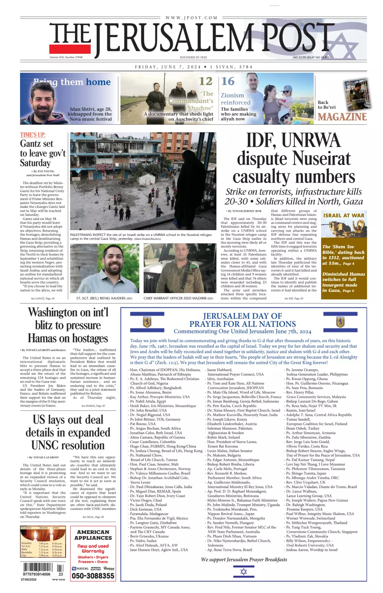 Prima-pagina-the jerusalem post-edizione-di-oggi-07-06-2024